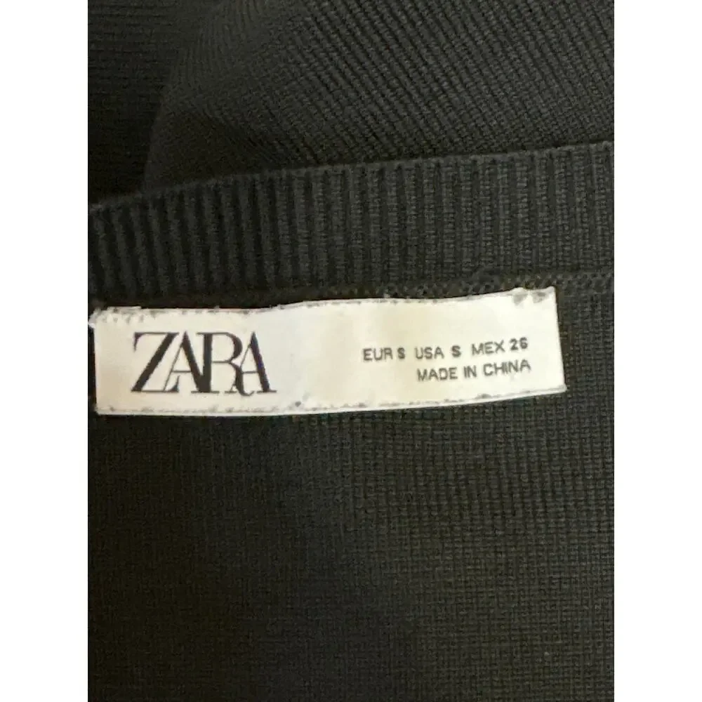 Zara Women's Black Long Balloon Puff Sleeve Ruched Tie Cropped Blouse Top Size S